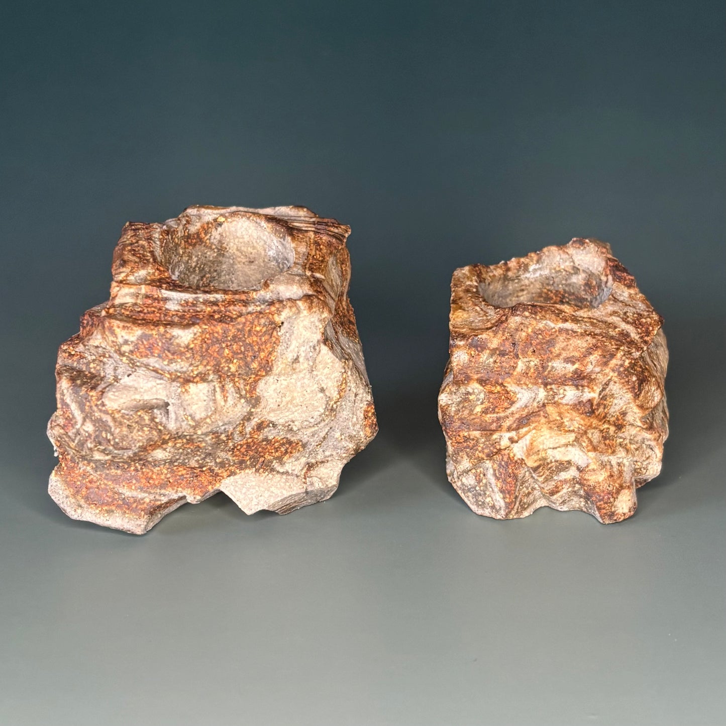 (Ceramic) Stone Tapered Candle Holder Pair