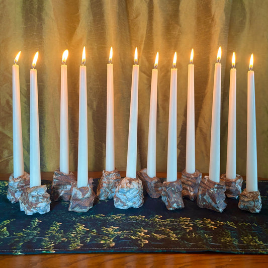 (Ceramic) Stone Tapered Candle Holder Pair