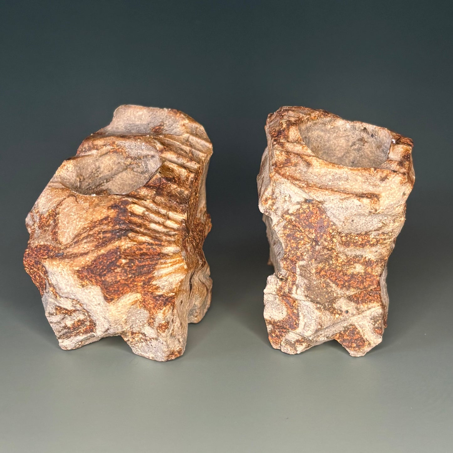 (Ceramic) Stone Tapered Candle Holder Pair