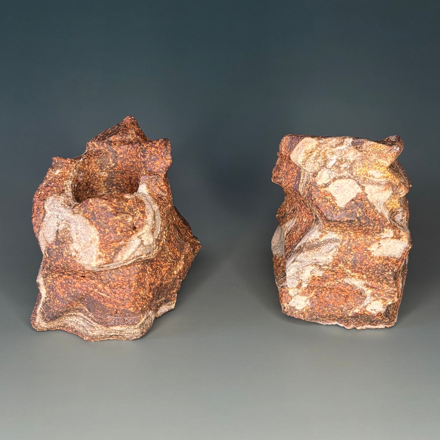 (Ceramic) Stone Tapered Candle Holder Pair