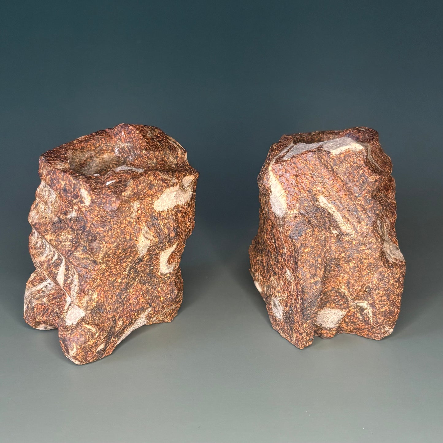 (Ceramic) Stone Tapered Candle Holder Pair