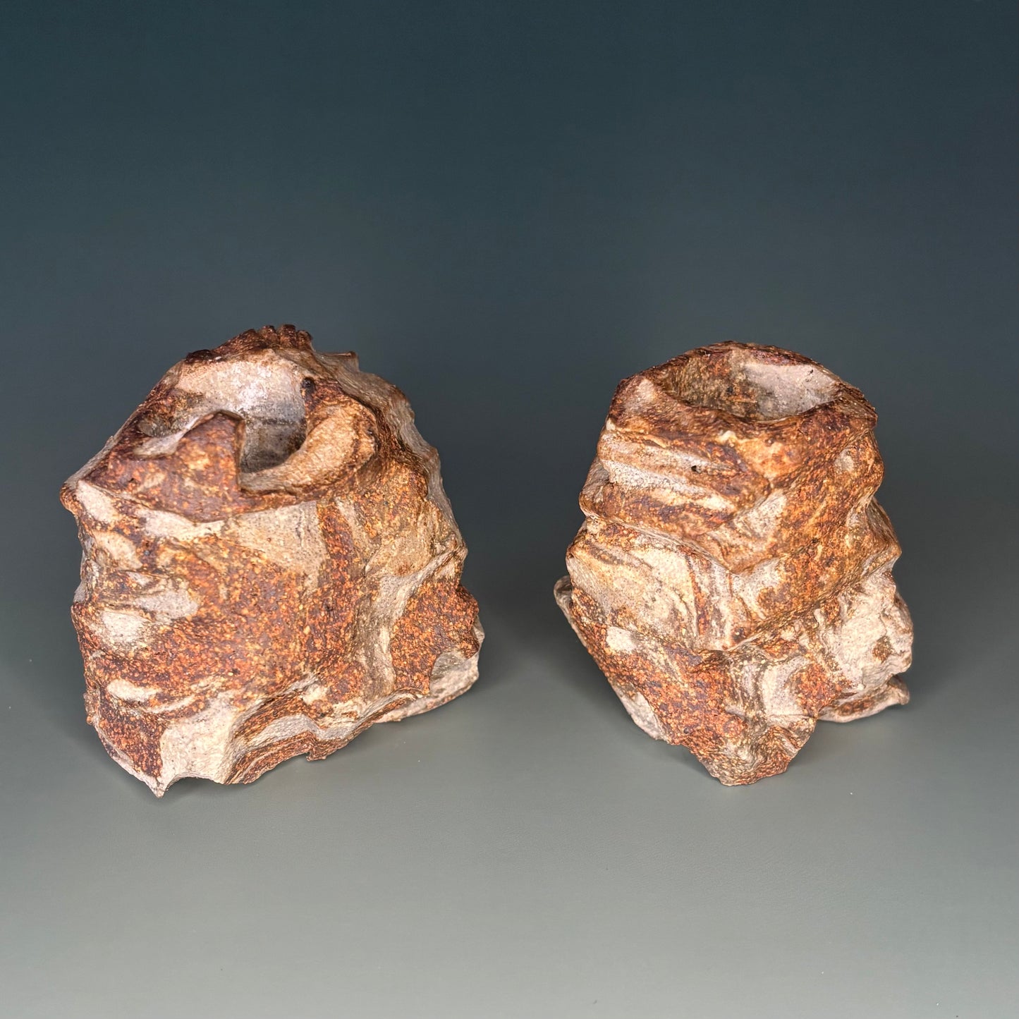 (Ceramic) Stone Tapered Candle Holder Pair