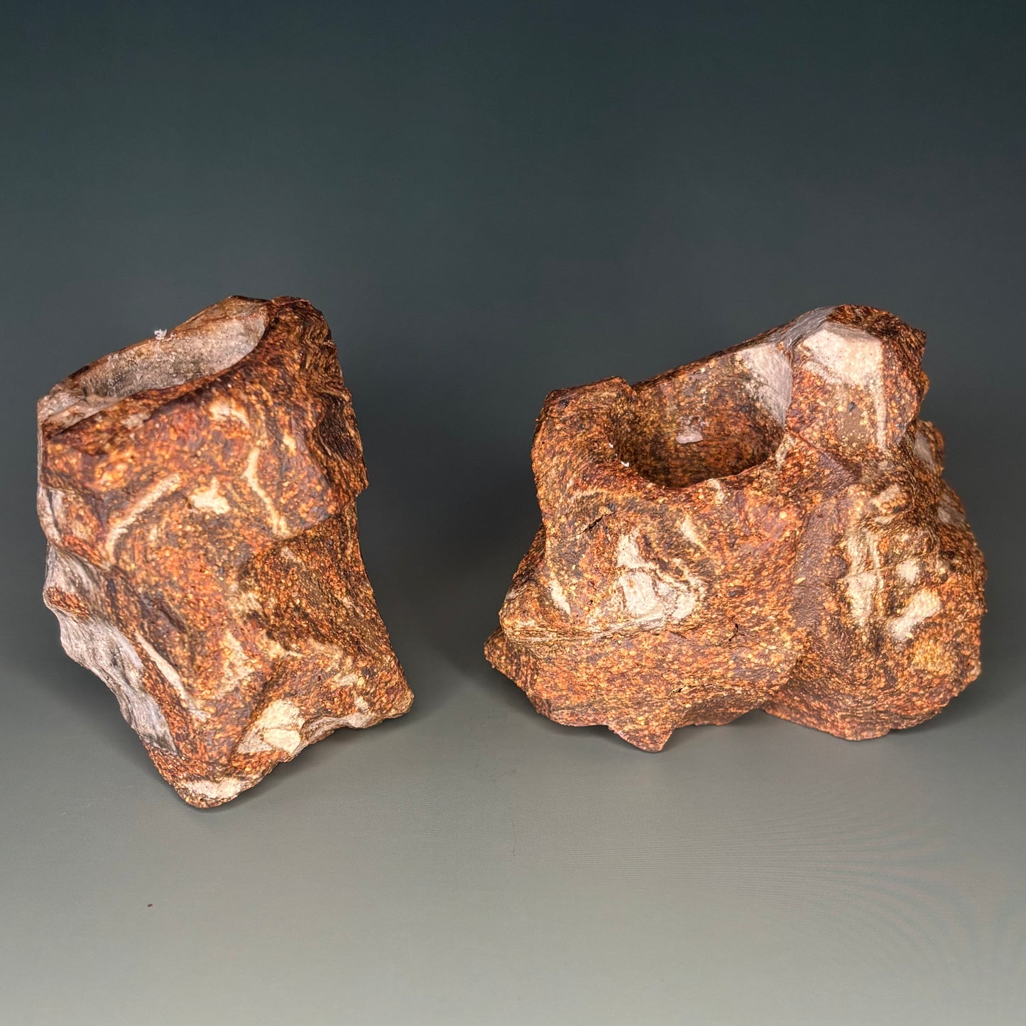 (Ceramic) Stone Tapered Candle Holder Pair